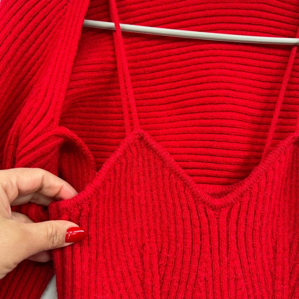 CIDER Red‎ Ribbed Knit Midi Dress with Matching Bolero Sweater Set XL